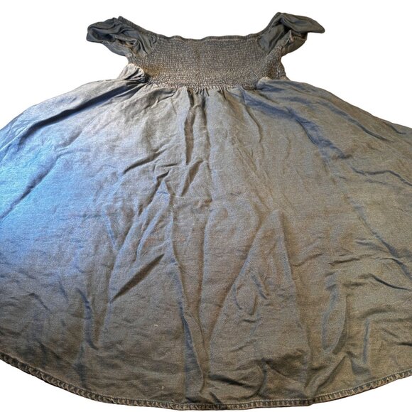 Torrid Babydoll Chambray Mini Dress Women Crinkle  Smocked Off Shoulder A Line - Picture 1 of 16